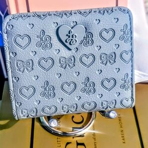 Betsy Johnson Heart and Bow Embossed Wallet, Blue & Small